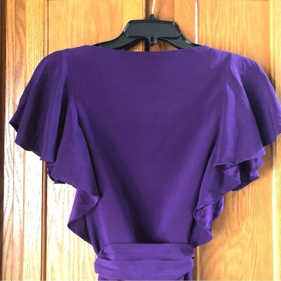 Ali Ro Purple Drape Neck Flutter Sleeve Silk Blend Mini Dress - Picture 9 of 14